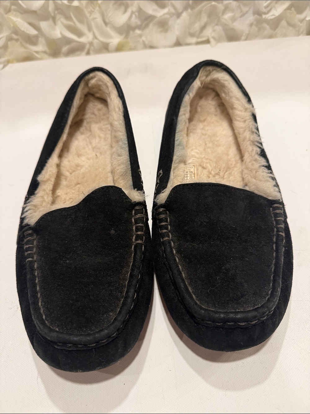 UGG Black Suede Fleece-Lined Moccasin Slippers